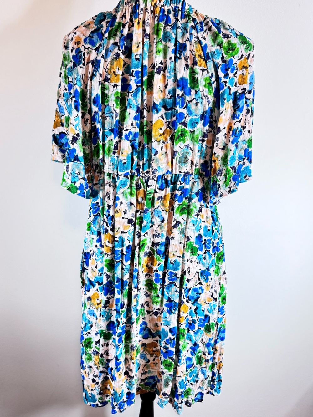 Millibon Floral V-Neck Short Sleeve Flowy Midi Dress in Blue & Green size L - Picture 4 of 9
